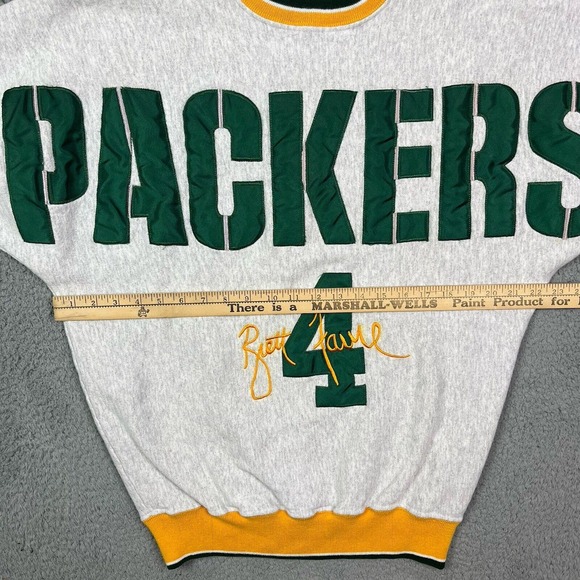 Vintage Green Bay Packers Crewneck Big Spell out NFL Sweater Brett Favre Legends - Picture 9 of 9